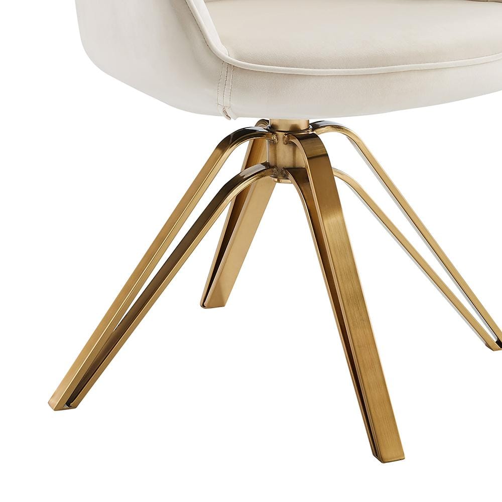 Off-White Contemporary Swivel Accent Chair with Gold Metal Legs