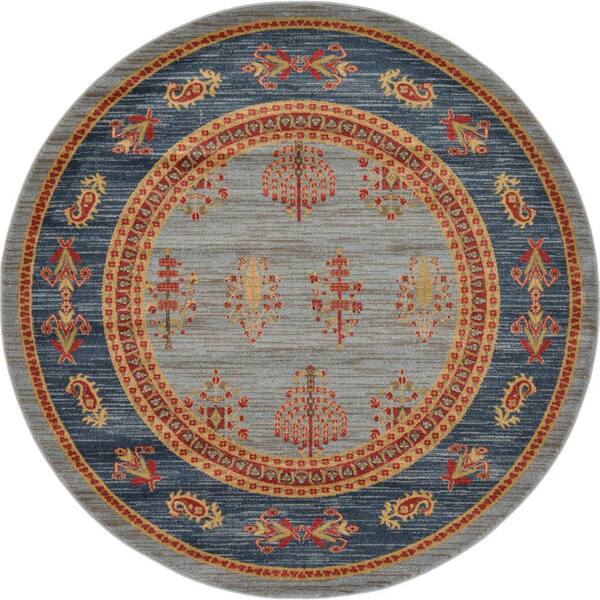 StyleWell Fars Darya Blue/Multi-Color 6 ft. Global Round Rug