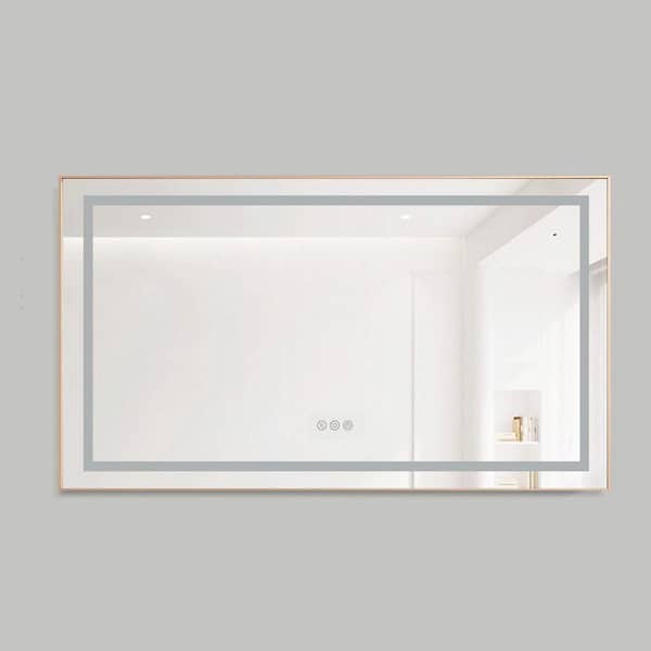 55 in. W x 30 in. H Rectangular Aluminum Framed Backlit and Front Light LED Wall Bathroom Vanity Mirror in Brushed Gold