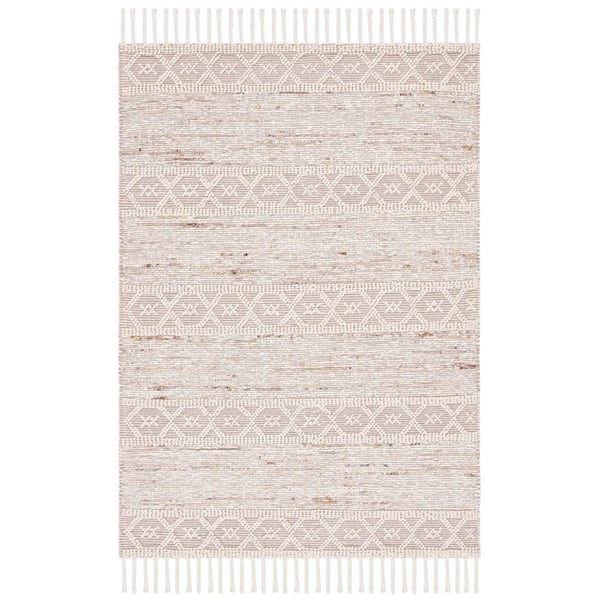Natura 5 ft. x 8 ft. Ivory/Beige Geometric Striped Fringe Area Rug