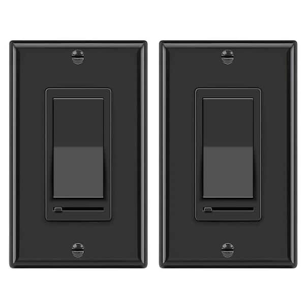 Black Rocker Dimmer Switch for Dimmable LED, Halogen and Incandescent Bulbs, Single-Pole or 3-Way (USP-LS02-6PK) 2-Pack