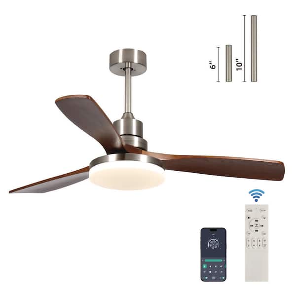 52 in. Wood Smart Indoor Nickel Ceiling Fan with 3-Colors LED Light/ Dimmer and DC motor and APP/Remote/Memory Function