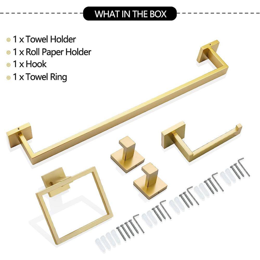 Gold 5-Piece Modern Square Bathroom Hardware Set