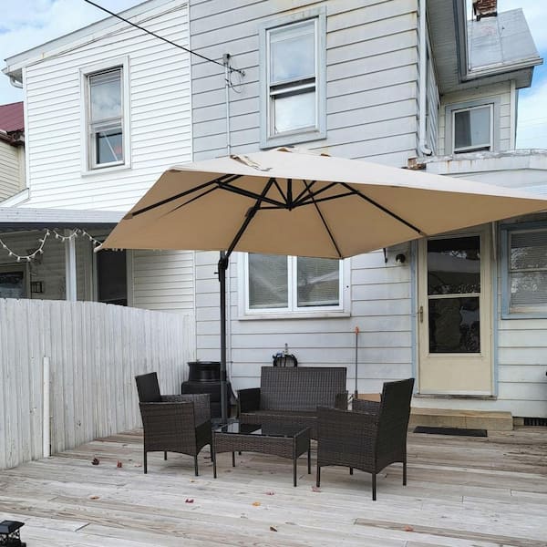 10 ft. Square Outdoor Patio Cantilever Umbrella Aluminum Offset 360° Rotation Umbrella in Beige