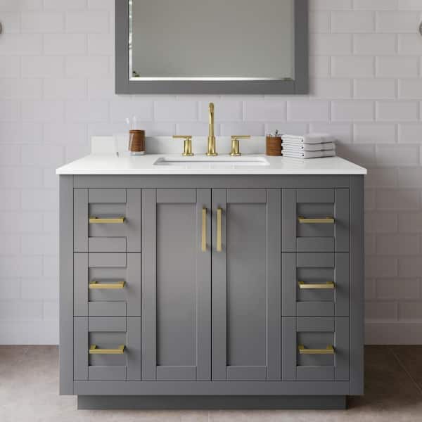 Wyndham Collection Miranda 42 in. W x 22 in. D x 33.75 in. H Single Bath Vanity in Dark Gray with White Quartz Top