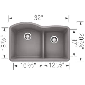 Diamond Silgranit 32 in. Double Bowl Metallic Gray Granite Composite Kitchen Sink with Low Divide