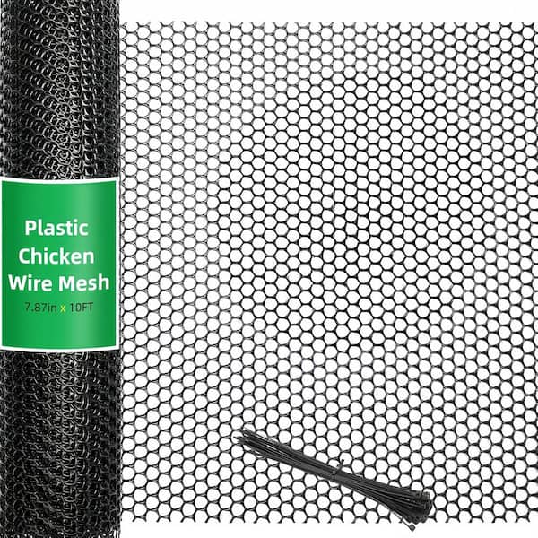 Phewnyzo 7.87 in. H Black Plastic Roll Wire Mesh for Poultry, Dogs Cats Snakes Fence, Garden Plants Fruits Vegetables Barrier