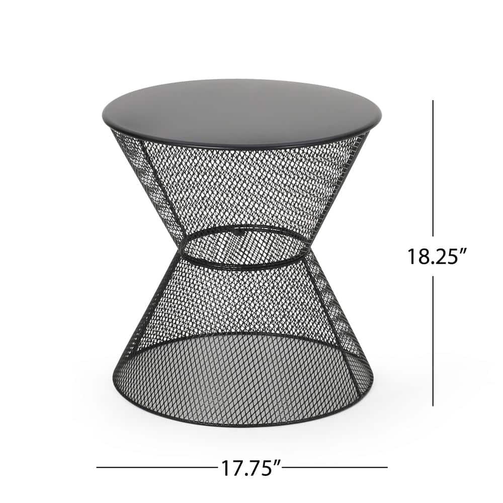Matte Black Iron Hourglass Outdoor Accent Table, 17.75"