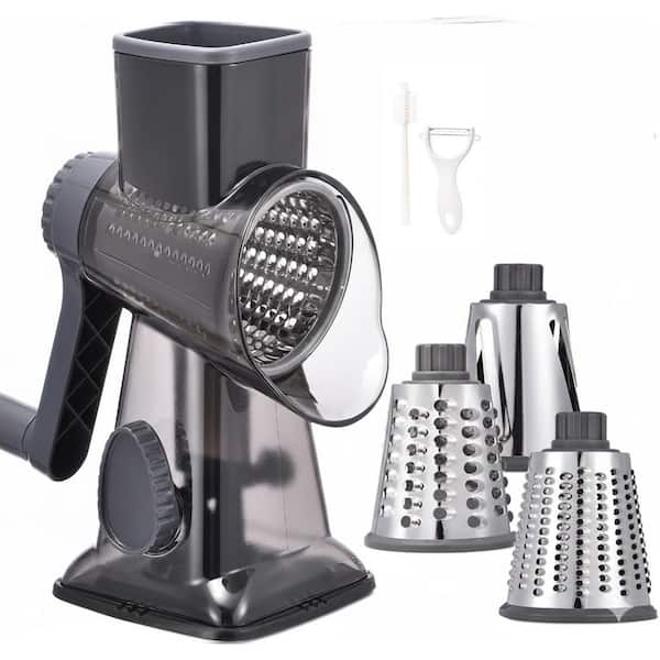 Dark GrayRotary Cheese Grater with Handle for Slicing, Shredding, Grinding Cheese Vegetables Chocolate 3 Blades