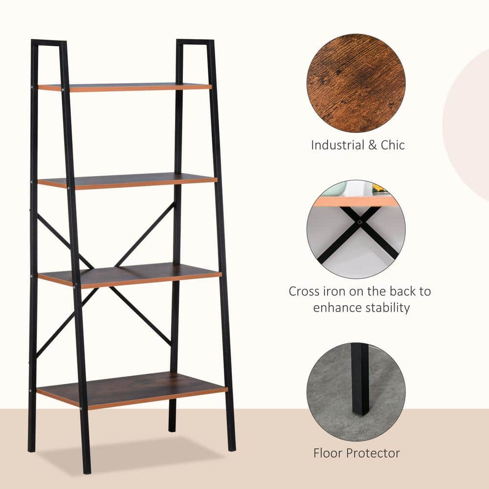 Modern 4-Tier Black Ladder Shelf for Books and Decor