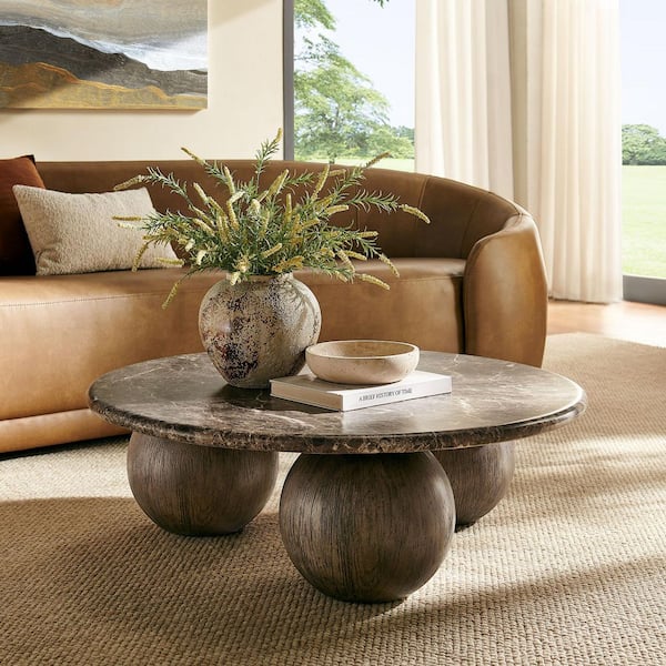 Pietra Modern 36 in. Sculptural Indoor/Outdoor Round Coffee Table in Dark Emperador Marble