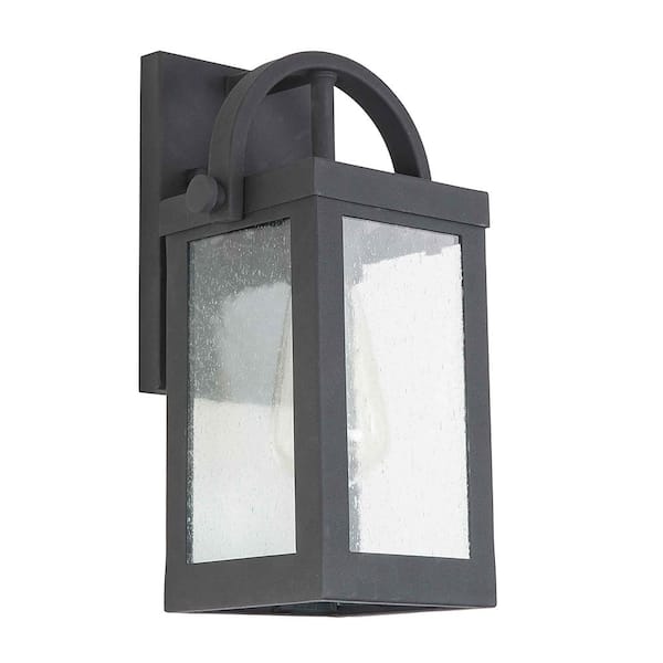 Eglo Cider Mills 5.98 in. W x 12.362 in. H 1-Light Matte Black Outdoor Wall Lantern Sconce with Seeded Glass Panels