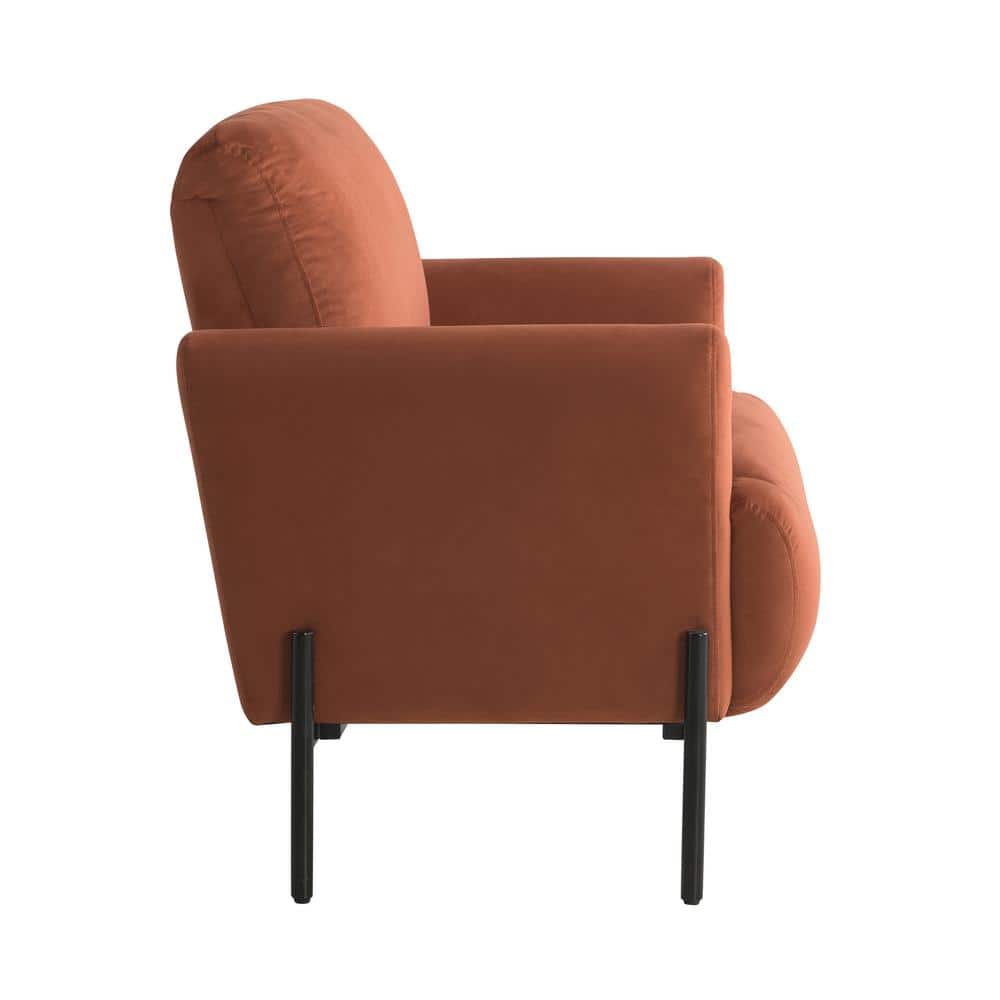 Rust Velvet Barrel Accent Chair with Black Wood Legs
