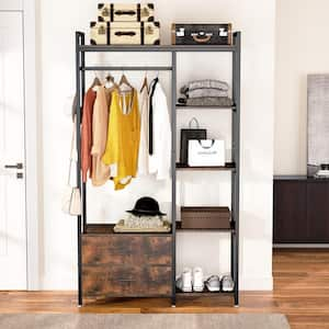 47.2 in. W Freestanding Clothes Garment Rack with Shelves and 2 Drawers, 5 Tier Rustic Brown Closet Organizer Wardrobe