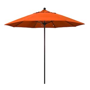 9 ft. Bronze Aluminum Commercial Market Patio Umbrella with Fiberglass Ribs and Push Lift in Melon Sunbrella