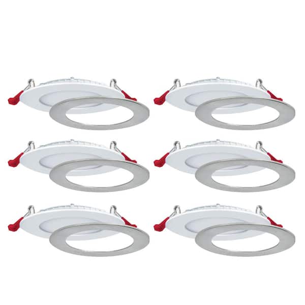 Nadair 4 in. Canless Selectable CCT IC Rated New Construction Ultra Slim Integrated LED Recessed Light Kit White with BN Trim 6