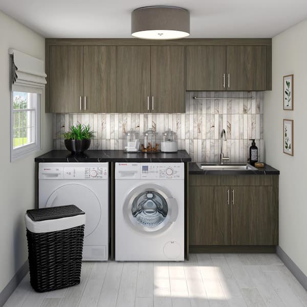 Timberline 101 in. W x 24 in. D x 89.5 in. H Assembled Slab Base Laundry Cabinet Bundle in Walnut