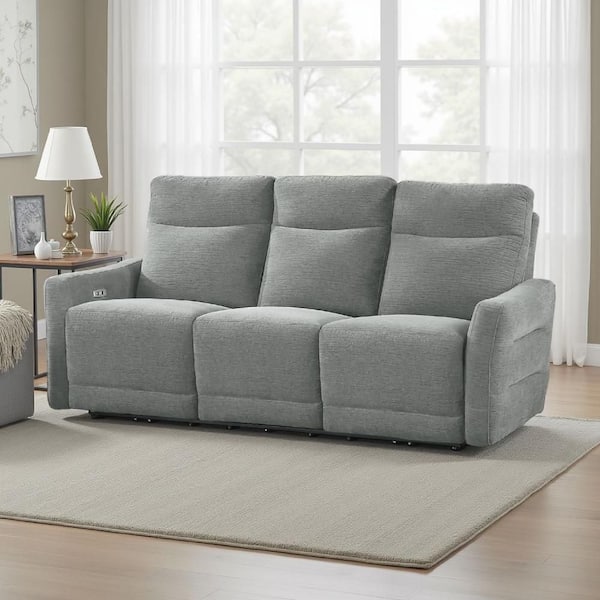 Eddie 78 in Straight Arms Chenille Double Reclining Sofa in Dove Gray