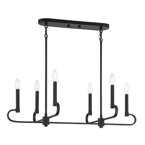 Summit 6-Light Matte Black Modern Linear Chandelier for Kitchen Islands with No Bulbs Included