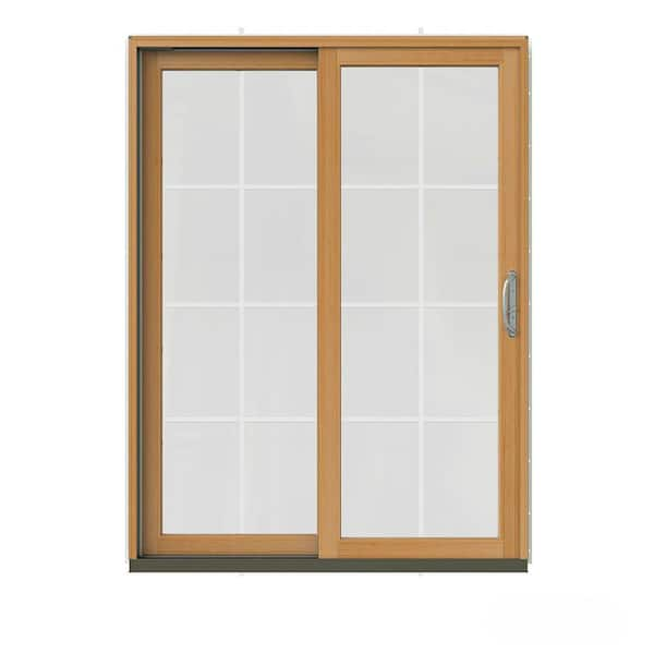 JELD-WEN 60 in. x 80 in. W-2500 Contemporary Vanilla Clad Wood Left-Hand 8 Lite Sliding Patio Door w/Stained Interior