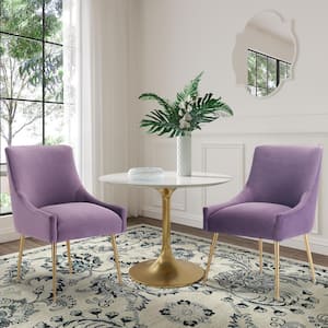 Purple Velvet Dining Chair with Adjustable Leg Studs (Set of 2)
