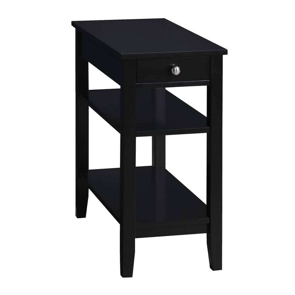 Black Wood and Metal Chairside End Table with Charging Station