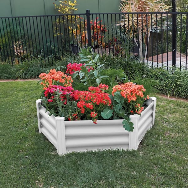39 in. Dia Hexagon Surfmist Metal Garden Bed