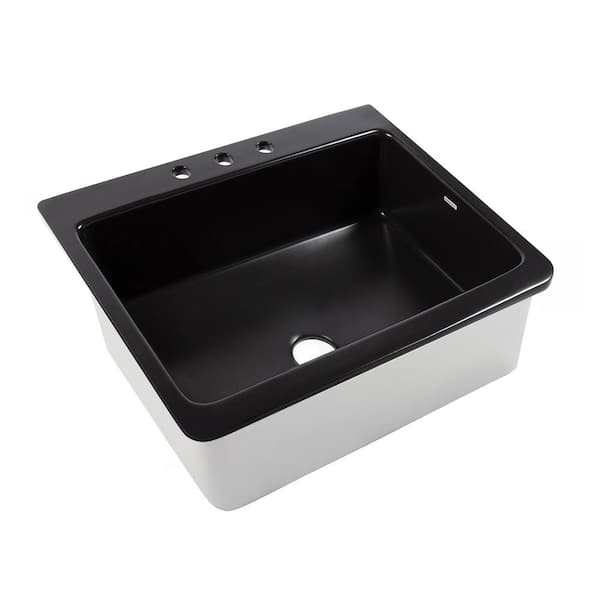 SINKOLOGY Jackson 25 in. 3-Hole Drop-In Single Bowl Matte Black ...