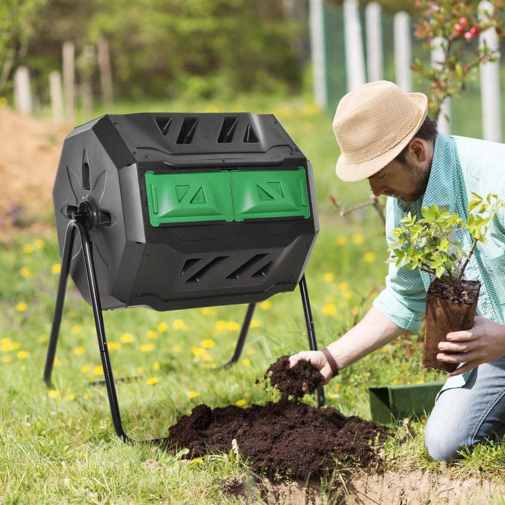 Kent Composter Outdoor&Garden 43 Gal. Tumbling Compost Bin 360° Dual Chamber Rotating ...