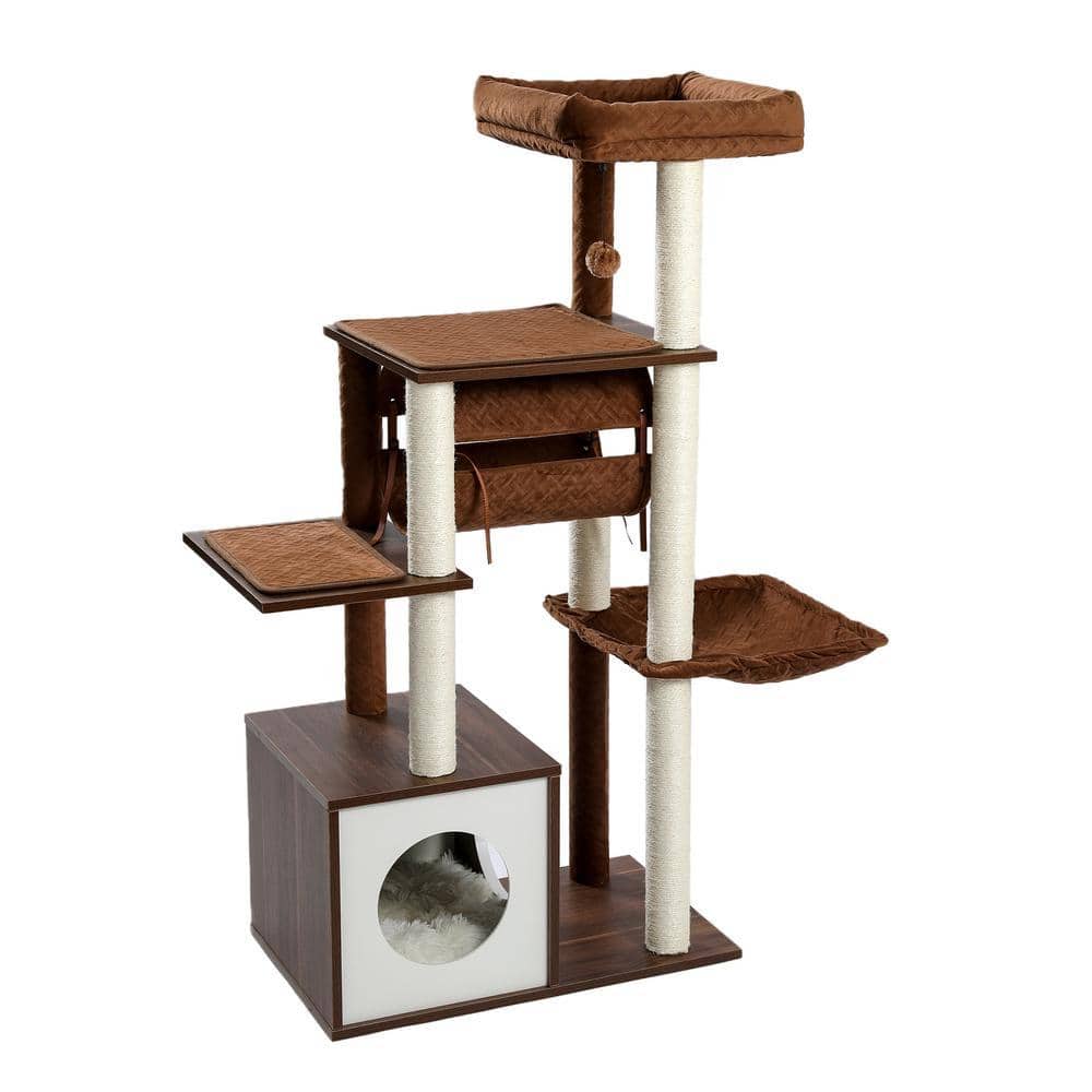 Cat Tree 30 In cenadinz 51.4 in Height Cool Luxury Tunnel Modern Cat Tree for Medium ...