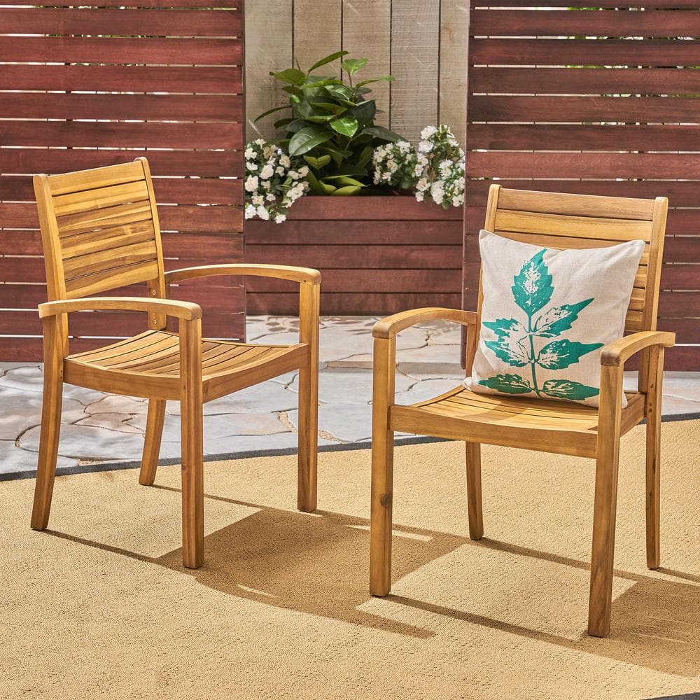 Watts Teak Finish Acacia Wood Outdoor Dining Chairs, Set of 2