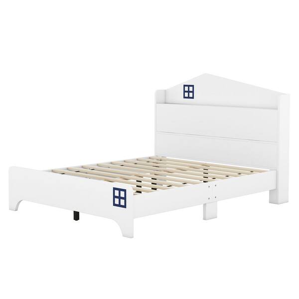 Harper & Bright Designs White Full Size Wood House Bed with Storage ...