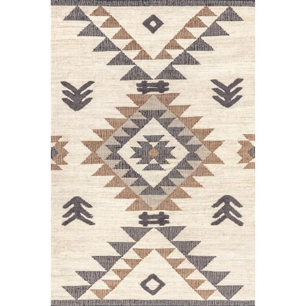 Rosanna Southwestern Symbols Jute Natural 9 ft. x 12 ft. Bohemian Area Rug