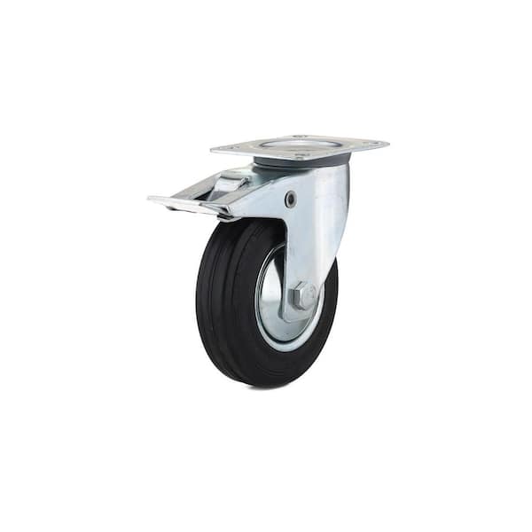 Richelieu Hardware Euro Series 4-15/16 in. (125 mm) Black Double-Lock Brake Swivel Plate Caster with 220 lb. Load Rating