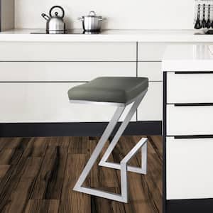 Atlantis 26 in. Backless Bar Stool in Brushed Stainless Steel with Grey Pu upholstery