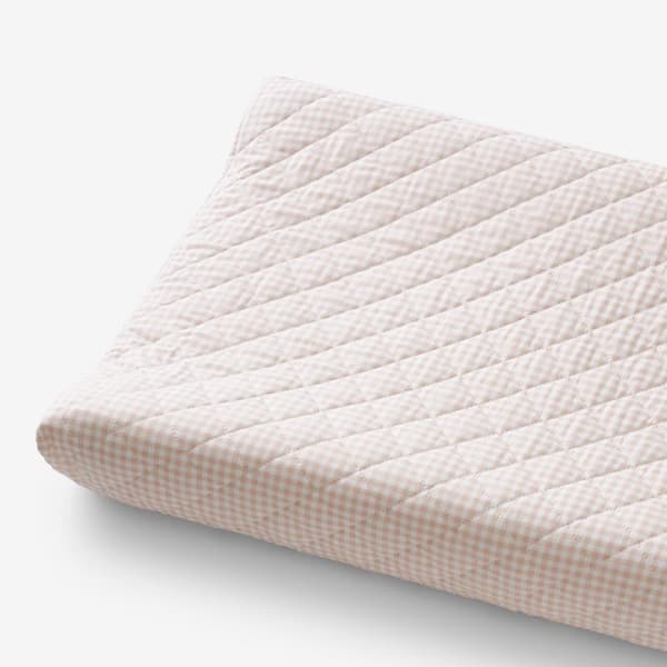 Company Kids Ditsy Gingham Quilted Pink Organic Cotton Percale Bedroom Linen Changing Pad Cover