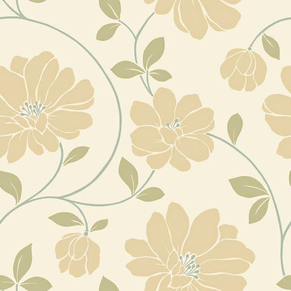 The Wallpaper Company 8 in. x 10 in. Ochre, Cream and Sage Large Scale Modern Floral Trail Wallpaper Sample