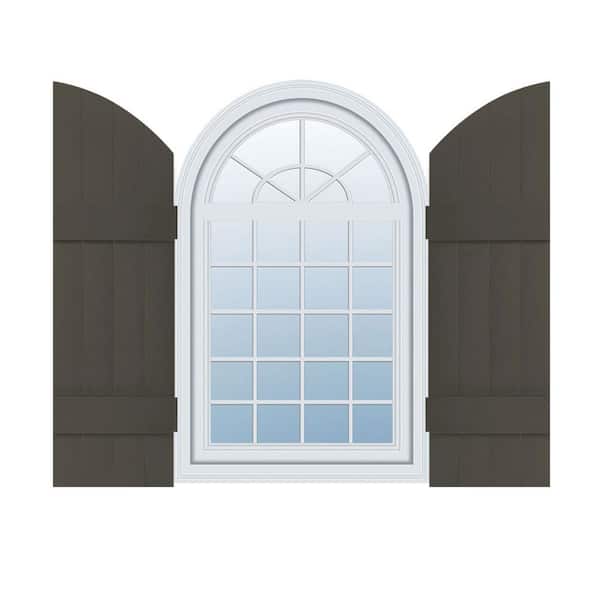 Ekena Millwork 14 in. x 53 in. Lifetime Vinyl Standard Four Board Joined w/ Archtop Board and Batten Shutters Pair Musket Brown