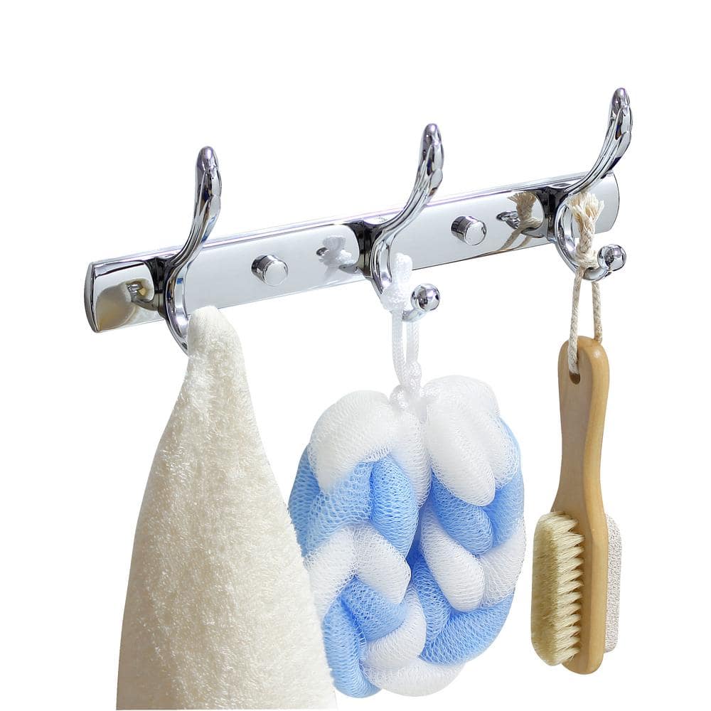 Large Polished Chrome Triple Towel and Robe Hook