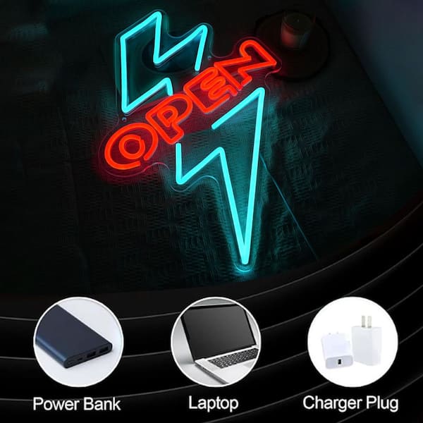 Afoxsos Lightning Series Blue LED Neon Sign Dimmable Switch USB