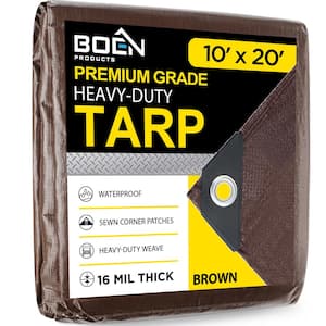 Ultra Heavy-Duty Brown Tarps 10 ft. x 20 ft. Waterproof and UV Resistant, 16 Mil Thick