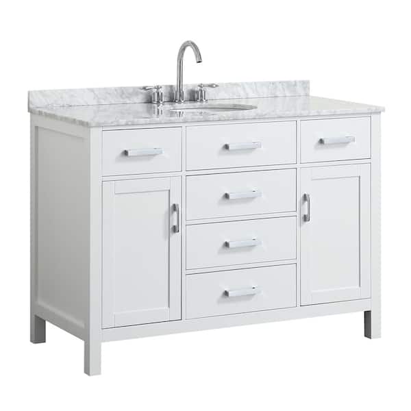 BEAUMONT DECOR Hampton 49 in. W x 22 in. D Bath Vanity in White with Marble Vanity Top in White