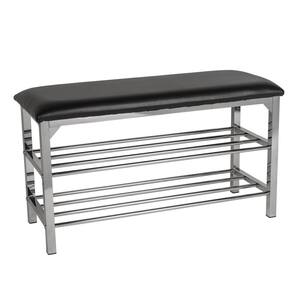 Black Leatherette with Chrome Frame Storage Entryway Bench