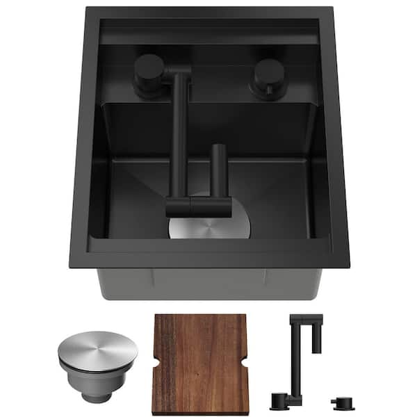 13 in. Drop-In/Undermount Single Bowl Gray Stainless Steel RV Bar Sink with Cutting Board