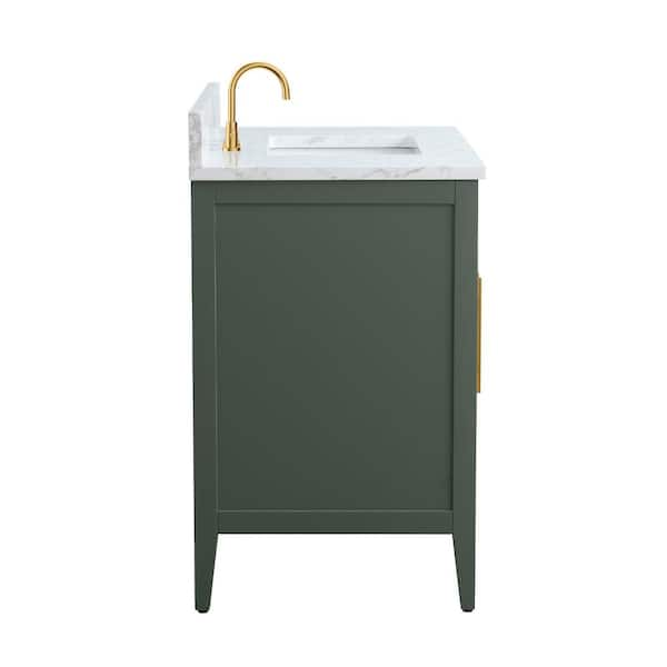 36 in. W x 22 in. D x 34 in. H Single Sink Bathroom Vanity Cabinet in Vintage Green with Engineered Marble Top in White