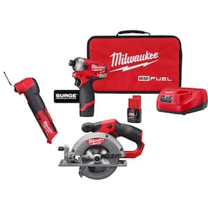 M12 FUEL SURGE 12V Lithium-Ion Brushless Cordless 1/4 in. Impact Driver Compact Kit Multi-Tool 5-3/8 in. Circular Saw