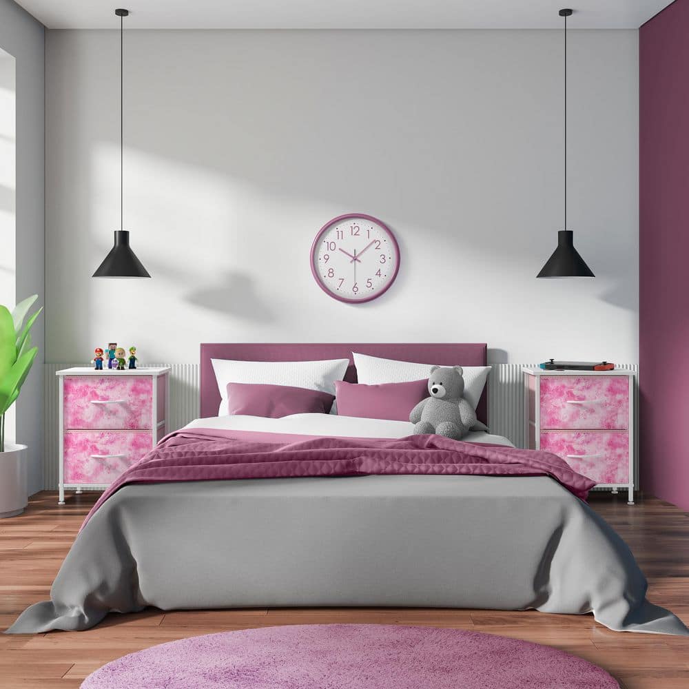 Tie-Dye Pink, 2 Drawers, 11.8 in. W Nightstand, Set of 2 Kids Bedside Furni