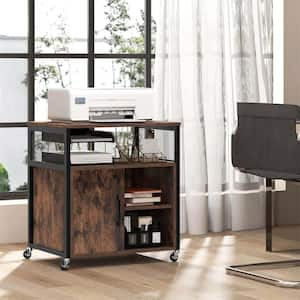 0-Drawer Brown Engineered Wood 24 in. W Vertical File Cabinet on Wheels with Charging Station