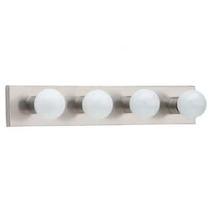 Center Stage 24 in. 4-Light Brushed Stainless Traditional Wall Dressing Room Hollywood Bathroom Vanity Bar Light