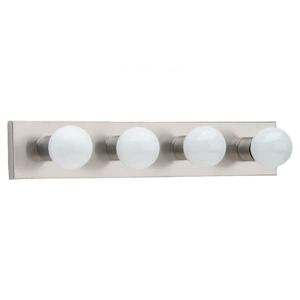 Generation Lighting Center Stage 24 in. 4-Light Brushed Stainless Traditional Wall Dressing Room Hollywood Bathroom Vanity Bar Light